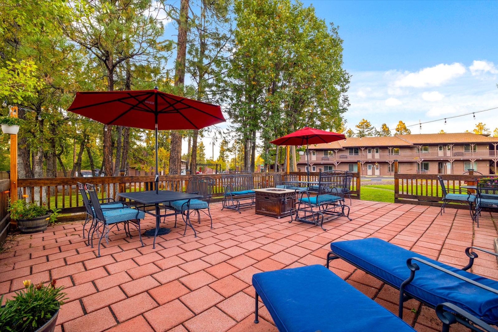 Outdoor patio with seating and fire pit